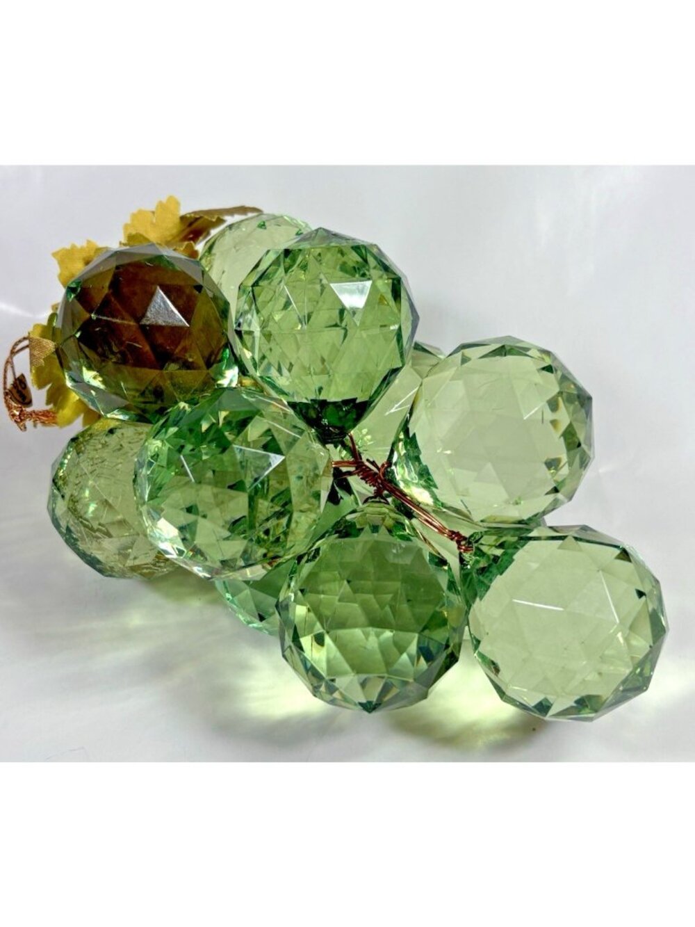 Acrylic Faceted Green 12 Grapes on Copper Wire Stem VIntage Sparkle